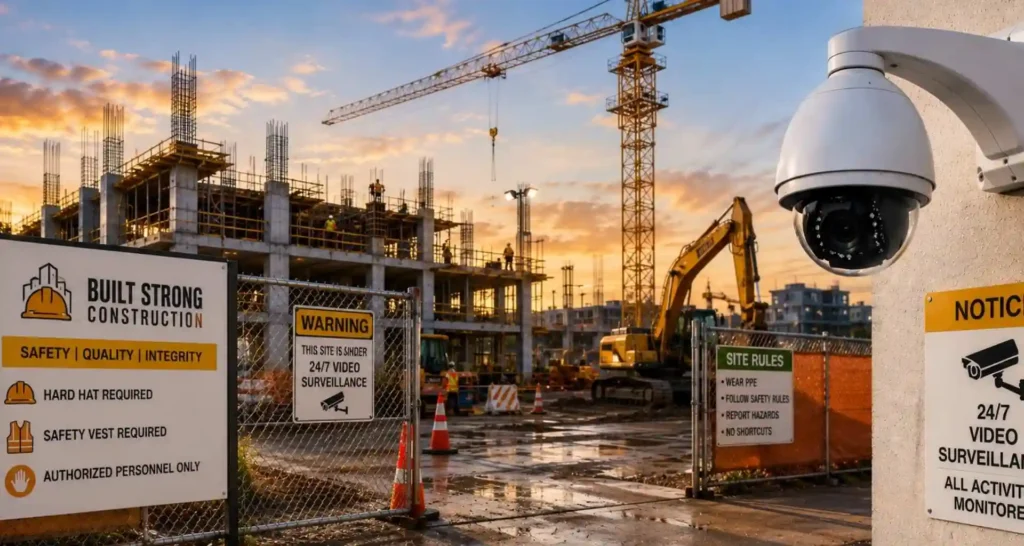 Construction site security camera monitoring